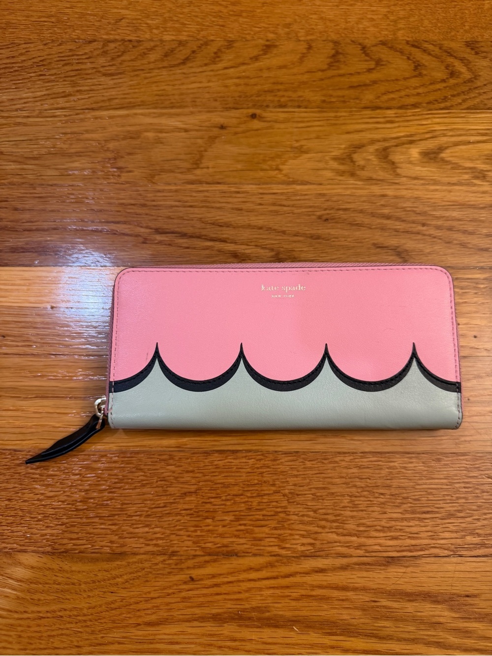 Kate Spade Intarsia Scallop Slim Continental Wallet in Pink/Light Green